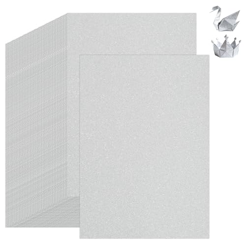 Silver Glitter Cardstock Paper 40 Sheets A5 Premium Glitter Cardstock for Cricut Sparkly Cardstock Paper for Card Making Scrapbooking & DIY Crafts 250 GSM