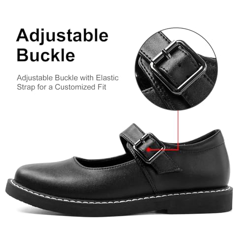 Image of Women's Mary Jane Oxford Shoes Leather Non-Slip Dress Vintage Buckle Design for Casual Formal Work Shoes Girls School Office Comfort Flats.