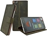 Suncase Huawei P8 lite Book-Style (Slim-Fit) Ledertasche Leder Tasche Handytasche Schutzhülle Hülle Hülle (mit Standfunktion & Kartenfach) antik braun