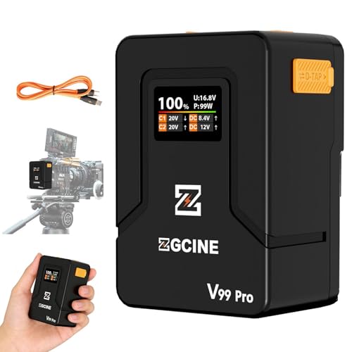 ZGCINE V Mount Battery V99 Pro 94.72Wh 6400mAh V Lock Battery PD100W 1.5H Full Charge Airline-Safe OLED Screen D-Tap/Dual USB-C/BP/Dual DC for Camera Camcorder Monitor Laptop Video Light Phone
