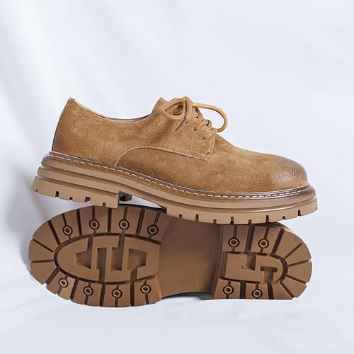 Men's Classic Leather Round Toe Platform Oxfords Lace Up Chunky Heel Lug Sole Derby Shoes Comfort Fashion Business Dress Shoes2