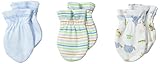 Spasilk Unisex-Baby Newborn 3 Pack 100% Cotton Scratch Mittens, Blue Elephant, 0-3 Months