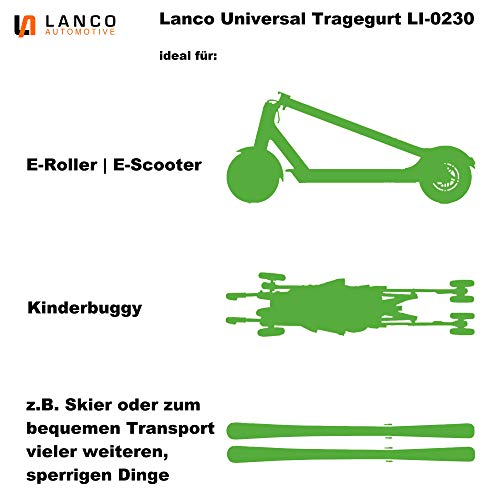 LANCO LI-0230 Universal Tragegurt für E-Scooter, E-Roller, Kinderbuggy - bis 40kg belastbar - variabel verstellbar, Grau/Schwarz