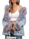 Bellivera Women's Denim Jacket Sherpa Fleece Lined Coats Faux Fur Warm Jean Jean Trucker Outerwear GSQ22711 Black S