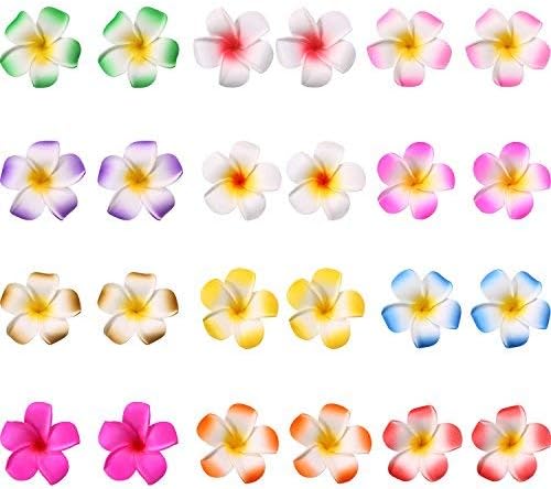 Mudder 24 Pieces Hawaiian Plumeria Flower Hair Foam Hawaii Hair Clips (2 Inch)