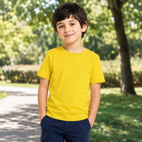 Image of Kids Round Neck Boys Tshirt | Short Sleeves | Natural Organic 100% Cotton Soft Comfortable Fabric | School Plain Color Original Branded Half Sleeve | T-Shirt for Boy Kid | Sleepwear Everyday Casual