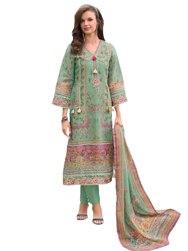 Image of INDO ERA Women's Straight Linen Floral Printed Kurta & Pant with Dupatta Set | Kurta Sets For Woman