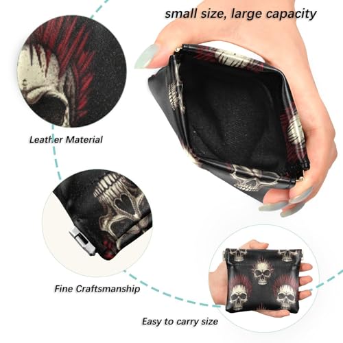 Punk Skulls Coin Purse Leather Pouch Change Purse, Squeeze Coin Pouch for Cards, Keys & Lipsticks, Unisex2