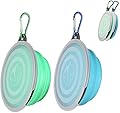 SLSON Collapsible Dog Bowls 2 Pack Dog Travel Bowl with Lid and Carabiners Pet Feeding Water Bowl Porable Dog Feeder for Waling, Travellling and Daily Use, Light Blue and Light Green