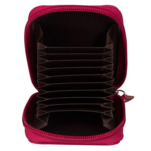 Image of Credit Card Case Organizer Genuine Leather Zip-Around Security Wallet Rose Red