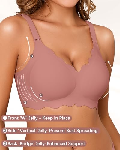 Image of Seamless Jelly Bras for Women No Underwire Push Up Bra Full Coverage V-Neck Wirefree Bralettes Soft T-Shirt Bra