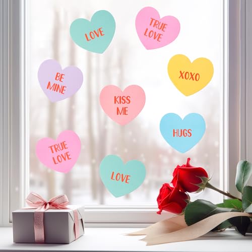 Image of Valentine's Day Conversation Heart Glitter Cutouts - 100Pcs Valentine Candy Color Paper Accent Cutout Assorted Color Paper Heart Cuts for Classroom Bulletin Border Wedding Bridal Shower Party Decors