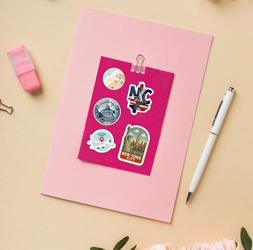 Image of Travel Stickers for Kids & Teens, 50 Pack Waterproof Vinyl Decals for Laptops, Water Bottles, Bikes, Skateboards, Luggage, Party Favors