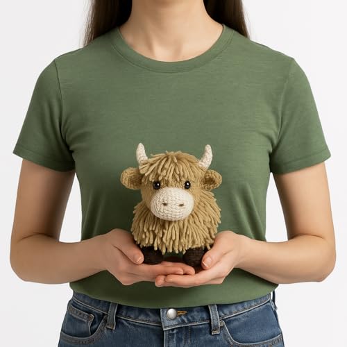 Image of LEISURE ARTS Crochet Kit Amigurumi Highland Cow, Tan, Beginner for Adults, Animal Kit, Crotchet