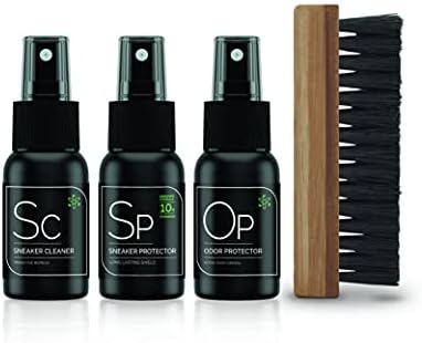 SNEAKER LAB Premium Shoe Care Cleaning Kit - Cleaner + Deodorizer + Protector + Premium Brush - Perfect for Most Materials - 1.7 Fl Oz Bottles