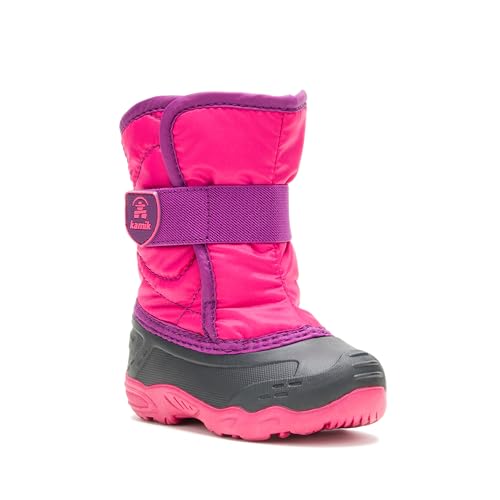 Kamik Kids Snowbug 5 Winter Snow Boot Waterproof Nylon Adjustable Strap Vegan Friendly Warm Insulated, Rose - 11 Little Kid