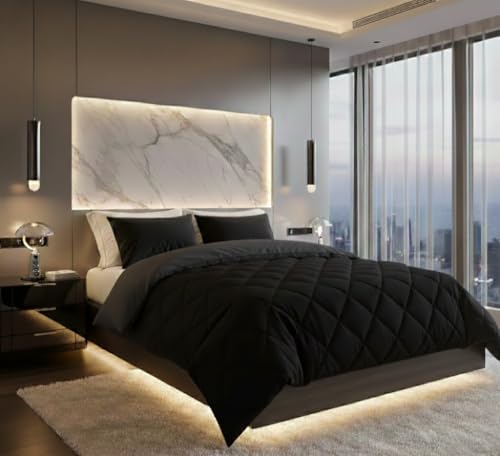 Image of Dual Tone Reversible Ultra-Soft Cotton Comforter Double Bed | 90x100 Inch | Filled with Pure Microfiber | All-Season Premium Comforter (Black & Charcoal)