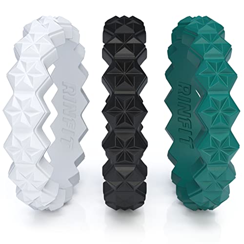 Rinfit Designed Silicone Wedding Ring for Women Set of Thin & Stackable Rings. 3 Rings Pack. Comfortable, Soft Rubber Wedding Bands. (Ocean, Black, White) 3S6 - Size 8