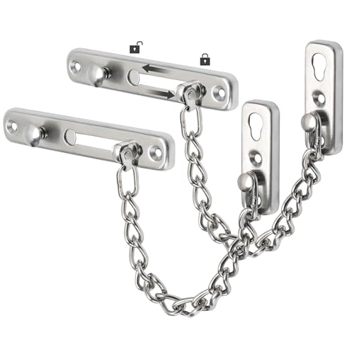 Alise Chain Door Guard Lock，Door Chain Locks with Safety Spring Anti-Theft Press Latch,Chain Locks for Inside Door and Extra Front Door Lock, Brushed Nickel(2 Pack)