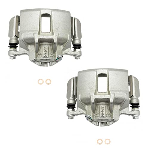 Image of TRQ Front Brake Caliper Set Zinc Coated Brackets Hardware Compatible with 2003-2007 Honda Accord