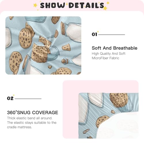 Image of Milk Bottle Cookies Cute Crib Sheets Soft Breathable Fitted Baby Crib Sheets Mattress Cover for Girls Boys, 52 inch x 28 inch x 9 inch