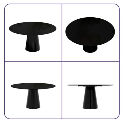 Image of Wakefit Santol Dining Table - 6 Seater I Round Toughned Tinted Glass | Black