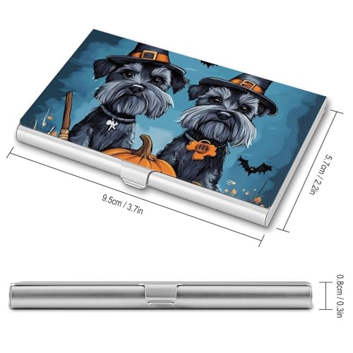 Halloween Schnauzer Cute Pumpkin Bat Spider Business Card Case Pocket Card Holder Slim Card Wallet for Men Women2