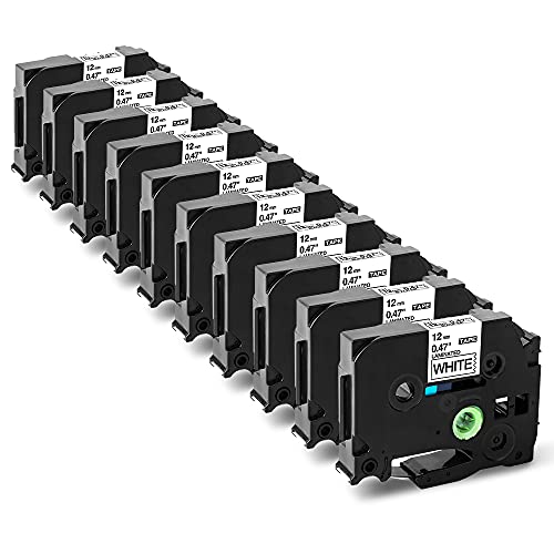 Label Maker Tape 10-Pack Replacement for Brother Ptouch TZe-231 TZ 12mm 0.47 Laminated Black on White Labeling Tape, Compatible with Brother Ptouch Label Maker PTD600 PTD450 PTD400 PTD210