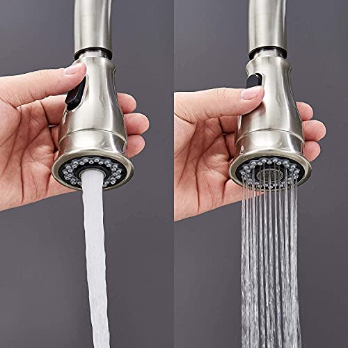 Shaco Brushed Nickel Bridge Kitchen Faucet, 3 Hole Farmhouse Kitchen Faucet With Pull Down Sprayer, Two Handle High Arc 360 Swivel Traditional Country Heritage Solid Large Faucet For Kitchen Sink #TOP5