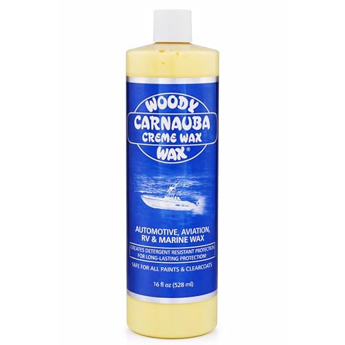 Woody Wax Carnauba Creme Wax, Professional High-Gloss Marine, RV & Aviation, UV Protection for Paint & Clear Coat, Detergent Resistant Polymers, Covers Light Scratches and Removes Oxidation, 16 oz