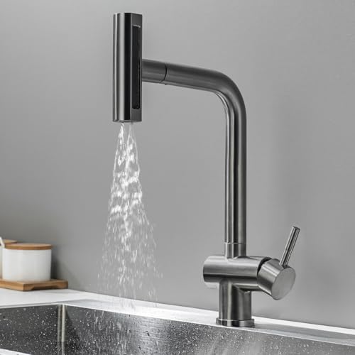 Robinet de cuisine extractible anti-éclaboussures à jet cascade