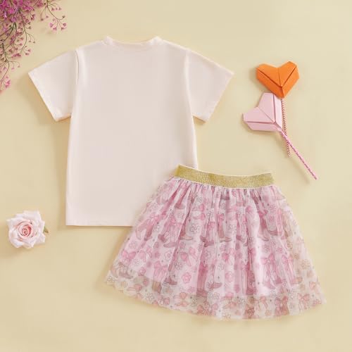 Image of Kayotuas Toddler Girl Summer Outfits Bow Embroidery Short Sleeve T-shirt and Sparkle Tutu Skirt Cute Sister Matching Dresses