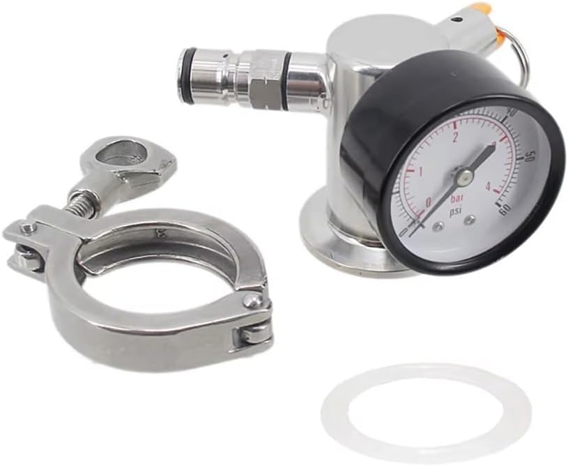 1.5" Tri Clamp Gas Manifold for Conical Fermenters - SS304 with Pressure Gauge & Relief Valve for Homebrewing 1pc(17 PSI PRV)