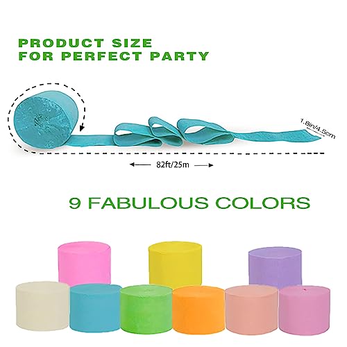 Serpentinas de papel crepe, 9 rolos de 225 m, pacote de serpentinas coloridas sortidas para festas,