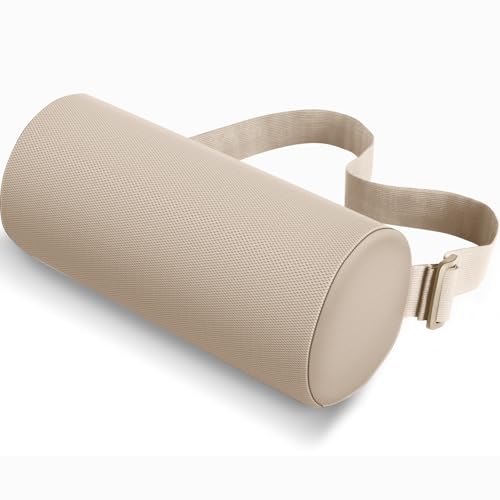 CushZone Lumbar Roll Support Pillow, Memory Foam Back Cushion, Khaki