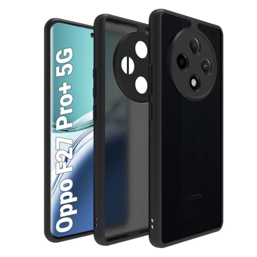 Image of RIGGEAR Shockproof Sleek Hybrid Armor Back Cover Case Compatible with Oppo F27 Pro Plus 5G (Smoke Black Matte PC + Black TPU Bumper)