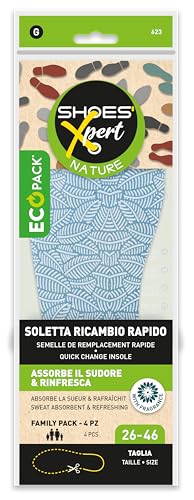 Shoes'Xpert - Semelles de Remplacement Rapides (4 pièces) - Tailles 26/46 Sur Mesure - Ultra Fines - Parfumées & Rafraîchissantes - 100% Fibre de Coton