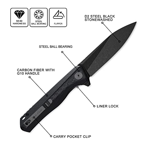 Image of Petrified fish PF818 3.54 inch D2 Steel Stonewashed Blade Pocket Folding Knife