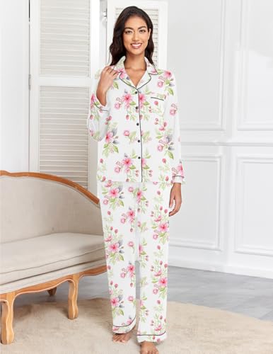 Image of Veseacky Women's Ribbed Knit Pajamas Set 2 Piece Warm Soft Loungewear Sleepwear Pjs S-XXL
