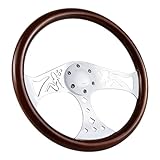 QYMOPAY 15 Inch Wooden Racing Steering Wheel Classic Grant Nostalgia Style Racing Steering Wheel Slotted 3 Chrome-plated Spokes with 6 Bolts Woodgrain Steering Wheel (Girl pattern)