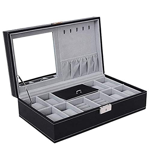 Styleys Faux Leather Wrist Watch Organizer Case 8 Slots With Mirror & Jewlery Organizer, Black (W120)