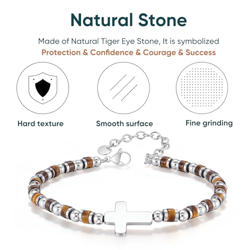 Pulsera para hombre con cruz y piedras naturales miniatura 4