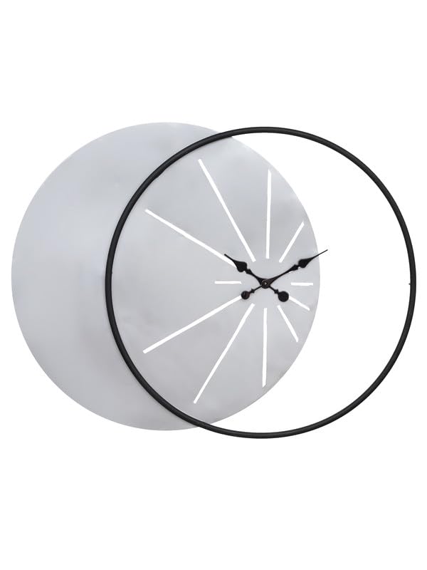 Image of CHRONIKLE Elegant Round Rings Style Metal Silver and Black Color Analog Wall Clock for Living Room Home Decor Office Gifts (Size: 80.5 x 5 x 62 CM | Weight: 2570 Gram)