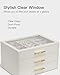 Vlando Jewelry Box for Women, Glass Lid Jewelry Organizer with 3 Drawers for Necklaces Rings Earrings Bracelets Mother Day Gift for Mom - Cloud White