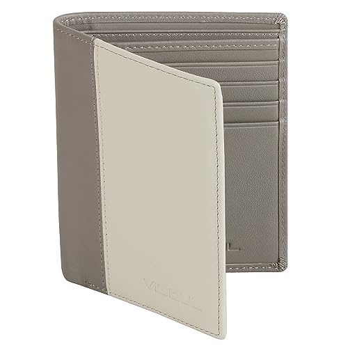 VISOUL Leather Billfold Wallet for Men and Women Two Tone, Bi-fold Wallet with RFID Blocking 11 Card Slots 2 Cash Compartments (Light Gray and Dark Gray)