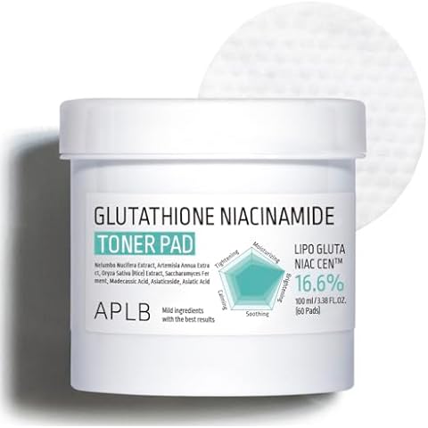 APLB Glutathione Niacinamide Toner Pad | LIPO GLUTA NIAC CEN™ 16.6% 3.38 FL.OZ/Korean Skincare, Dual Surface Toner Pads, Long Lasting moisturizing, Makeup Remover, Pore Care Cover