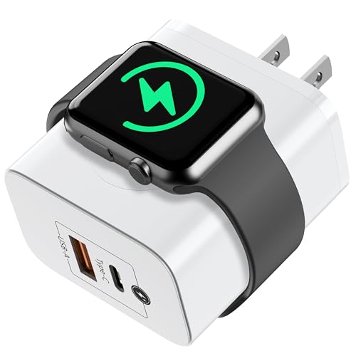 Apple-Watch Charger,PD 23W 3-in-1 Fast Charging Block with Magnetic Wireless Charging & Dual Ports,USB C Wall Charger Compatible with iWatch,iPhone,Samsung,Android,Tablets,White