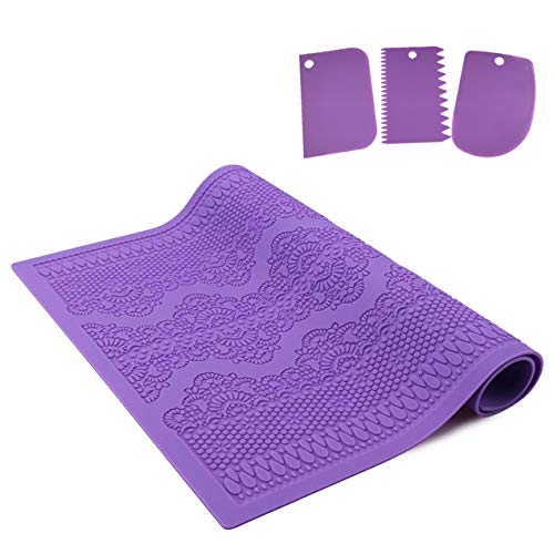 Fondant Lace Mold 151inches Lace Fondant Mat Mould Vines Scrolls Cake Decorating Mold Flower Pattern Silicone Mat Fondant Sugar Craft Tools with 3pcs Plastic Dough ScrapersPurple