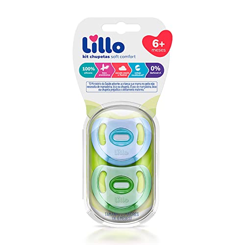 Kit 2 Chupetas Comfort 100% Silicone 6m+ Azul - Lillo