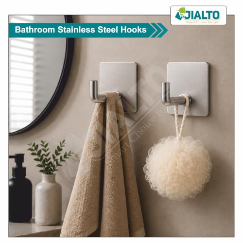 Image of JIALTO Adhesive Hooks, Wall Hanger Towel Hooks, Heavy Duty Wall Hooks for Hanging Ideal for Bathroom Shower Kitchen Home Door Closet Cabinet Stainless Steel - 4Packs